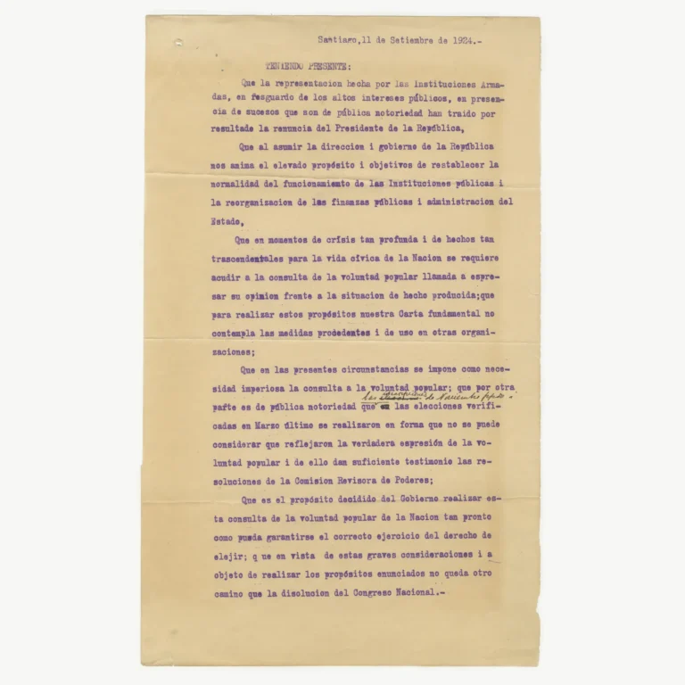 Comunicado de la renuncia del Presidente, la disolución del Congreso Nacional y la asunción de la junta militar