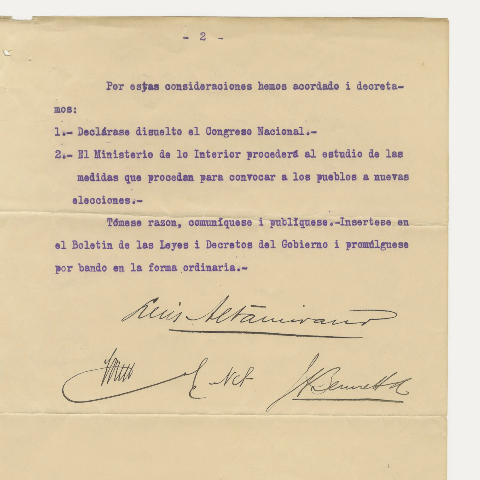 Miniatura del objeto Comunicado de la renuncia del Presidente, la disolución del Congreso Nacional y la asunción de la junta militar